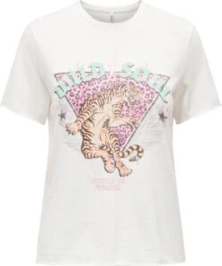 Only T-shirt Onllizzy S/s Tiger Top Box Cs Jrs 15292072 Cloud Dancer/wild Soul Dames Maat - S