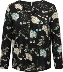 Only Carmakoma Carluxmie Top/blouse Zwart Bloemenprint Maat 46