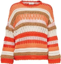 Only Trui Onlmasha Life 7/8 Stripe O-neck Knt 15283886 Georgia Peach/rose Smoke Dames Maat - M