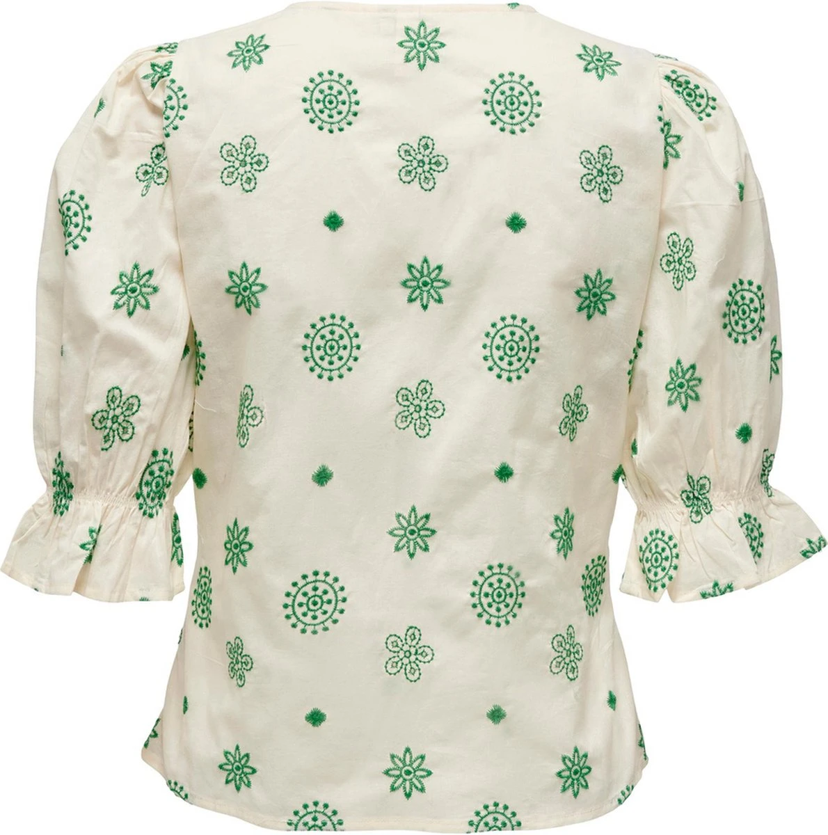 Only Blouse Onljasmin Ss Emb Top Wvn 15252580 Creme/kelly Green Dames Maat - M 4 Only Blouse Onljasmin Ss Emb Top Wvn 15252580 Creme/kelly Green Dames Maat - M - Afbeelding 2