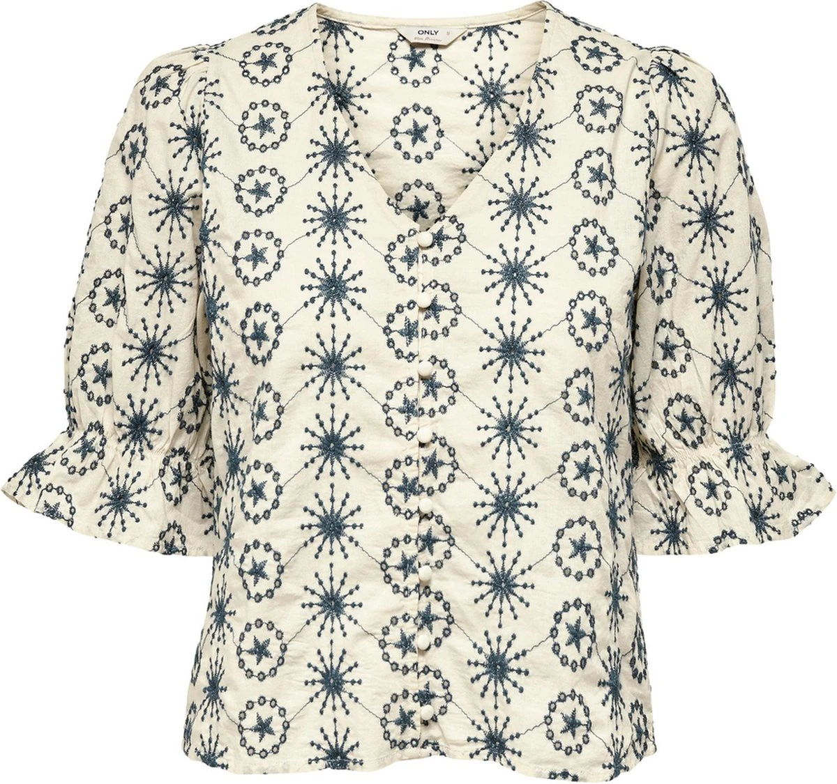 Only Blouse Onljasmin Ss Emb Top Wvn 15252580 Creme/moonlight Dames Maat - S 4 Only Blouse Onljasmin Ss Emb Top Wvn 15252580 Creme/moonlight Dames Maat - S - Afbeelding 2