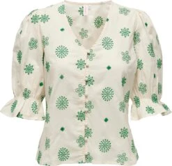 Only Blouse Onljasmin Ss Emb Top Wvn 15252580 Creme/kelly Green Dames Maat - XS