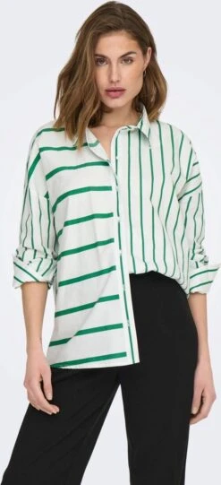 Only Blouse Onlnina Lora Ls Stripe Shirt Wvn 15284276 Creme/amazon Dames Maat - M
