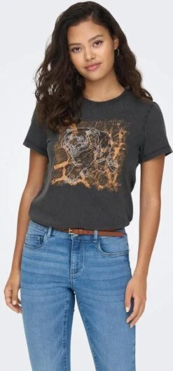 Only T-shirt Onllucy Emb T-shirt Cs Jrs 15294613 Black/tiger Emb Dames Maat - L -Only 560x1200 5