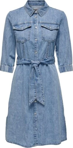 Only Jurk Onlhelle Harlow Ss Belted Dnm Dress 15269104 Medium Blue Demin Dames Maat - S