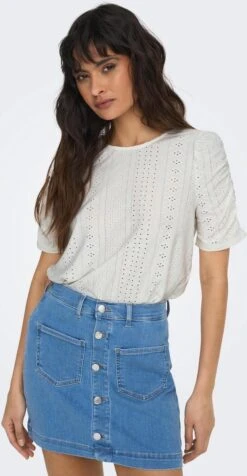 Only T-shirt Onlsandra S/s Puff Top Jrs 15289686 Cloud Dancer Dames Maat - L -Only 623x1200 13