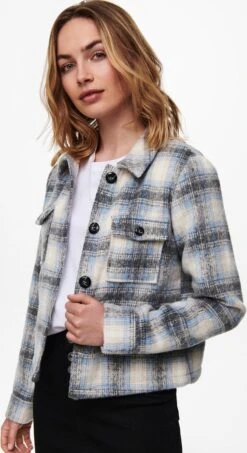 Only Jas Onllou Short Check Jacket Otw Noos 15208838 Pumice Stone/allure Dames Maat - S