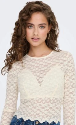 Only T-shirt Onlcindy L/s Lace Top Jrs 15285003 Cloud Dancer Dames Maat - XL -Only 724x1200