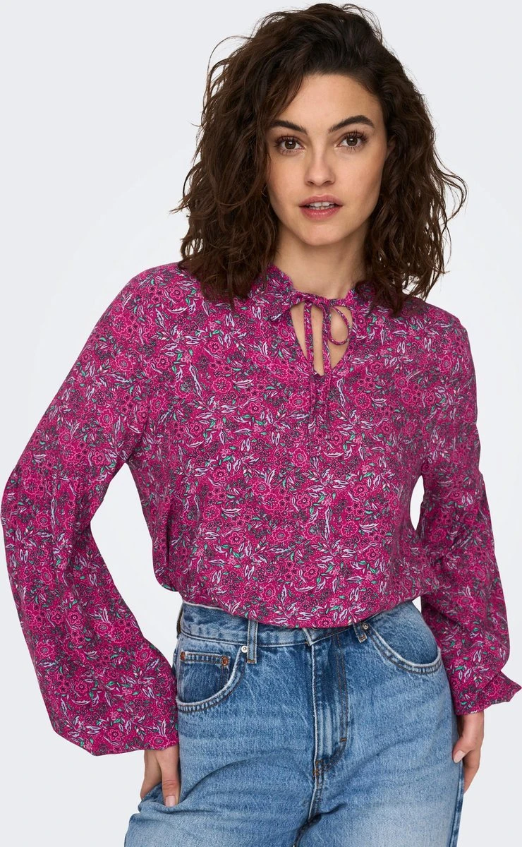 Only Blouse Onlkeira L/s String Top Ptm 15283796 Very Berry/ Floral Boh Dames Maat - XS 6 Only Blouse Onlkeira L/s String Top Ptm 15283796 Very Berry/ Floral Boh Dames Maat - XS - Afbeelding 4