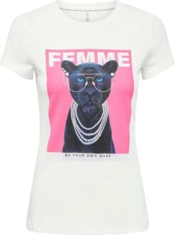 Only T-shirt Onlvibe S/s Glasses Top Box Nl Jrs 15303948 Bright White/femme Dames Maat - M