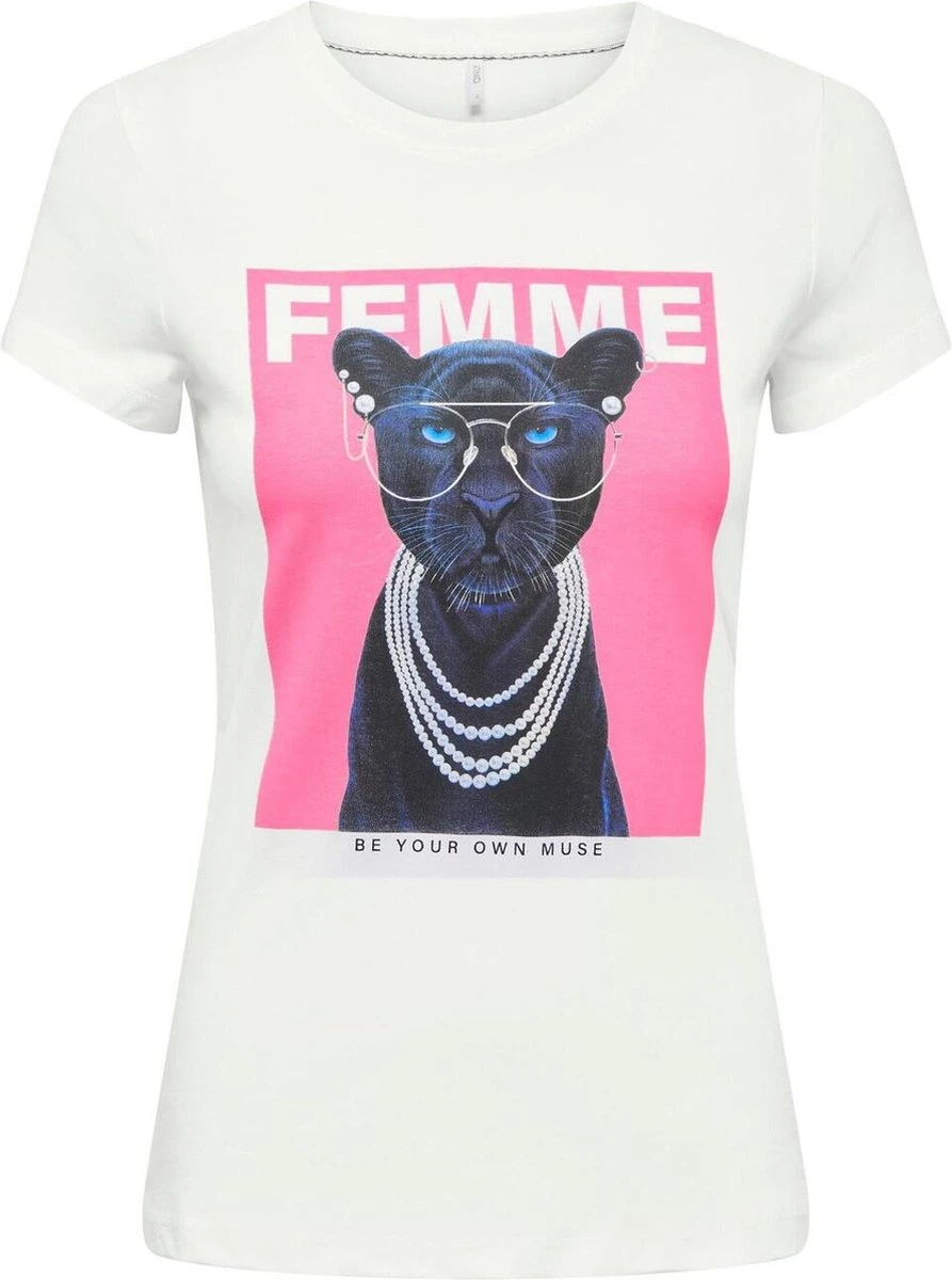 Only T-shirt Onlvibe S/s Glasses Top Box Nl Jrs 15303948 Bright White/femme Dames Maat - M 3 Only T-shirt Onlvibe S/s Glasses Top Box Nl Jrs 15303948 Bright White/femme Dames Maat - M
