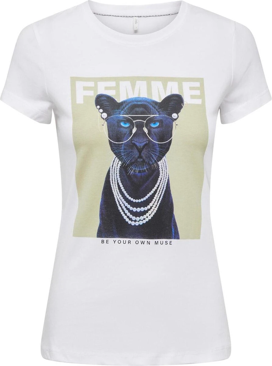 Only T-shirt Onlvibe S/s Glasses Top Box Nl Jrs 15303948 Bright White/femme Dames Maat - XL 3 Only T-shirt Onlvibe S/s Glasses Top Box Nl Jrs 15303948 Bright White/femme Dames Maat - XL