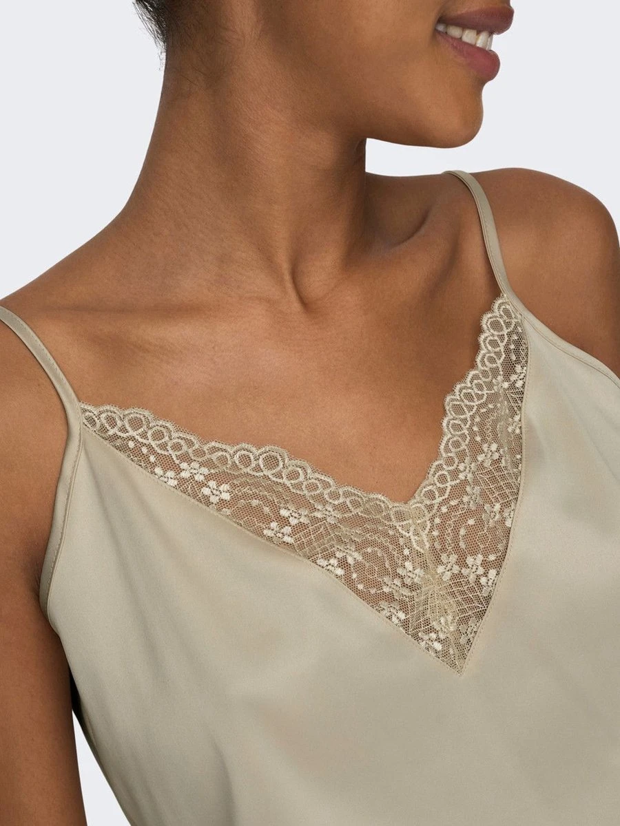 Only ONLVICTORIA SL LACE MIX SINGLET - Creme Beige 9 Only ONLVICTORIA SL LACE MIX SINGLET - Creme Beige - Afbeelding 7