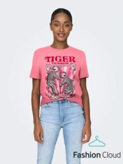 Only T-shirt Onllenni Reg S/s Wild Top Box Jrs 15290640 Camellia Rose/tiger Dames Maat - L -Only 900x1200 310