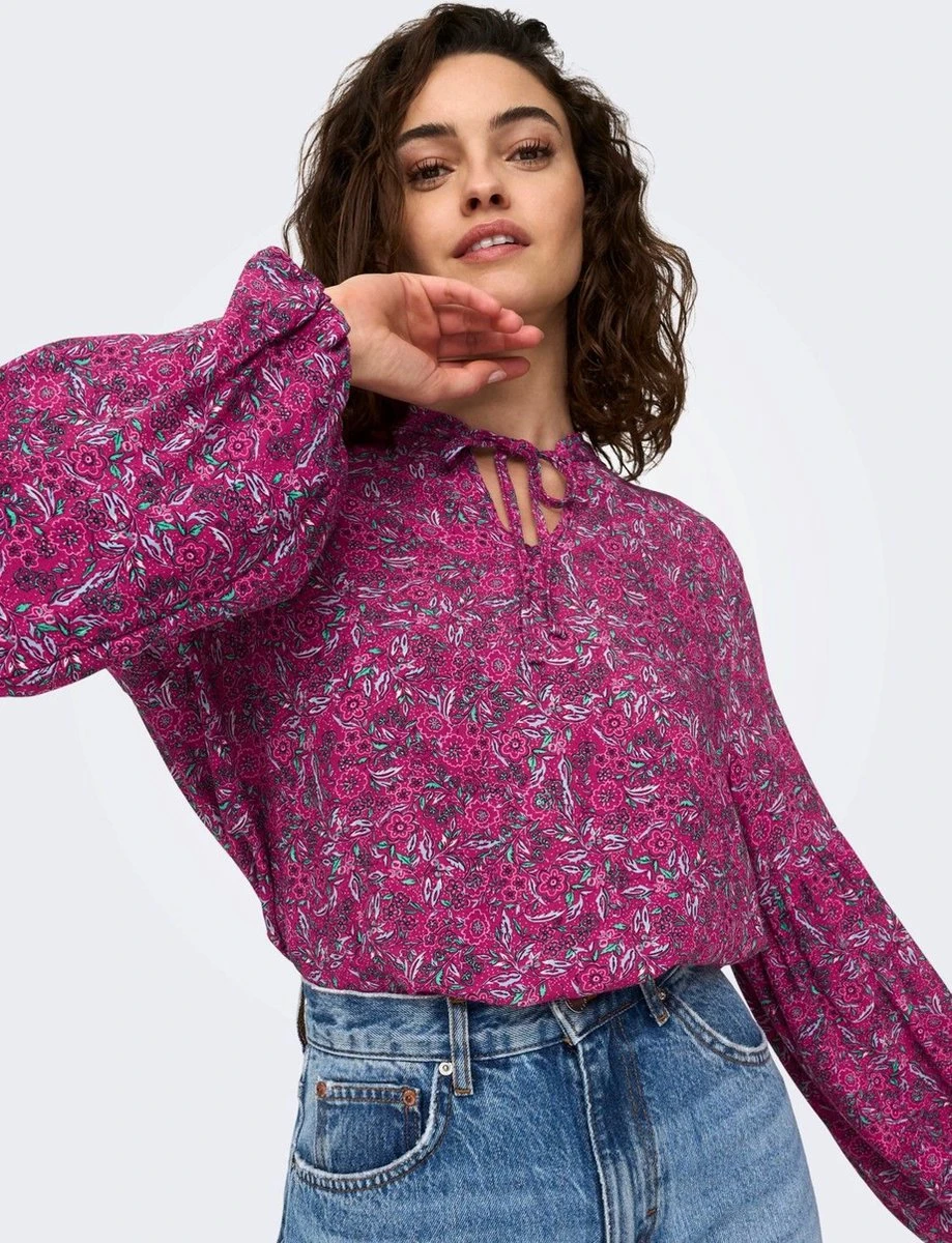 Only Blouse Onlkeira L/s String Top Ptm 15283796 Very Berry/ Floral Boh Dames Maat - S 3 Only Blouse Onlkeira L/s String Top Ptm 15283796 Very Berry/ Floral Boh Dames Maat - S