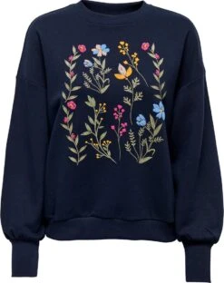 Only Trui Onlemily L/s O-neck Box Ub Swt 15285248 Navy Blazer/front Flower Dames Maat - XL