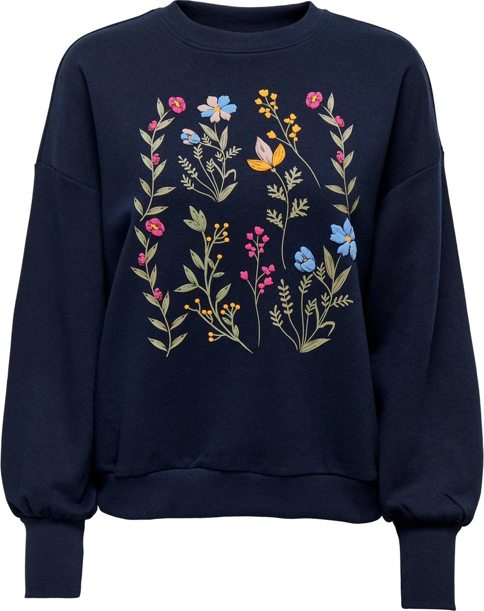 Only Trui Onlemily L/s O-neck Box Ub Swt 15285248 Navy Blazer/front Flower Dames Maat - L 3 Only Trui Onlemily L/s O-neck Box Ub Swt 15285248 Navy Blazer/front Flower Dames Maat - L