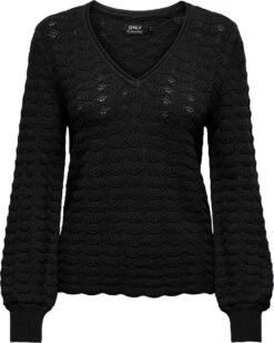Only Trui Onlfia Ls Structure V-neck Cc Knt 15279905 Black Dames Maat - M