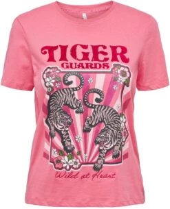 Only T-shirt Onllenni Reg S/s Wild Top Box Jrs 15290640 Camellia Rose/tiger Dames Maat - M