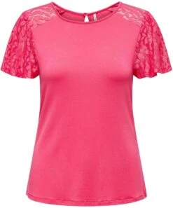 Only T-shirt Onlkanye S/s Lace Mix Top Jrs 15287119 Camellia Rose Dames Maat - XL